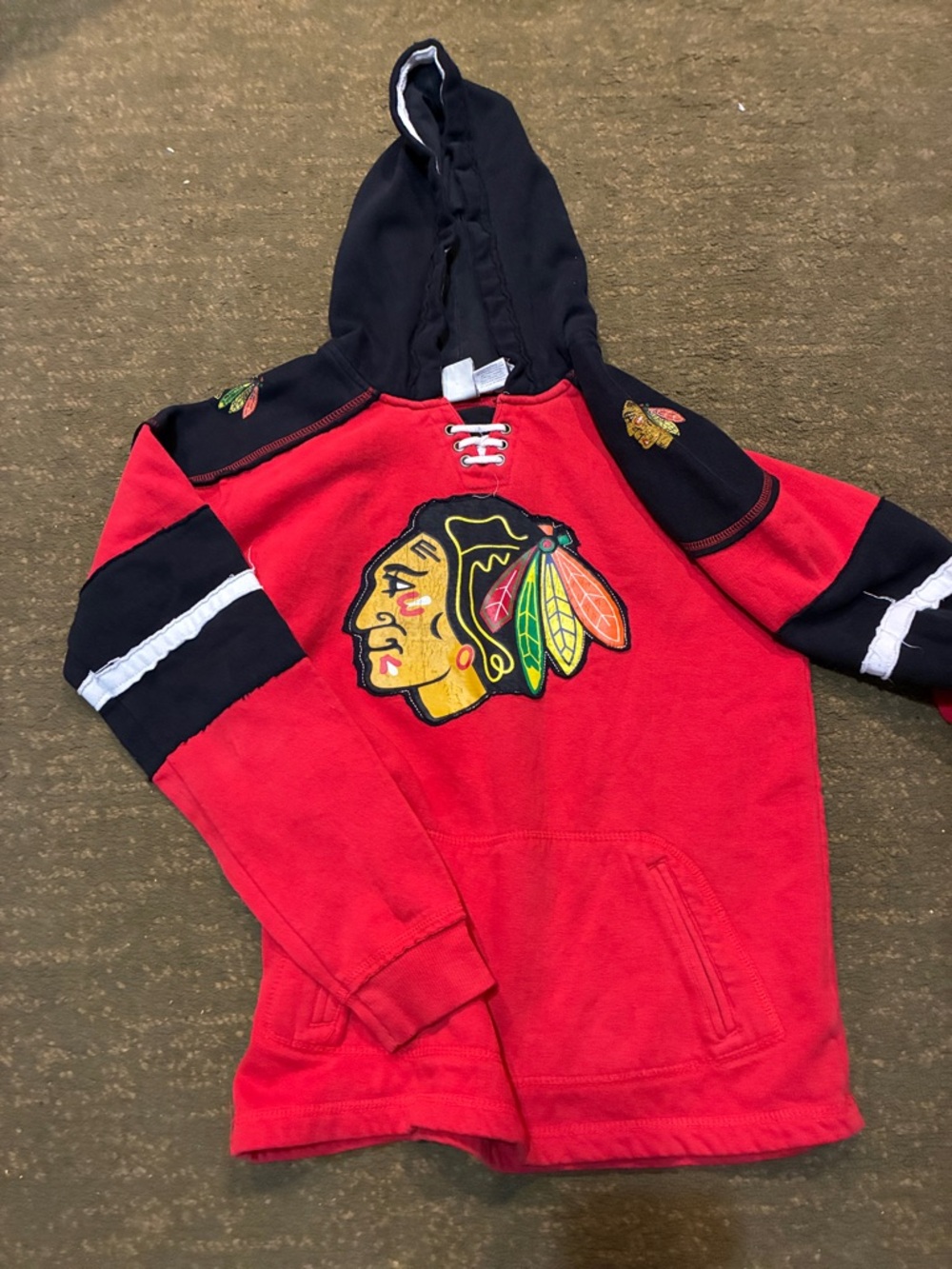 NHL Red and Black Chicago Blackhawks Lace-Up Pullover Hoodie